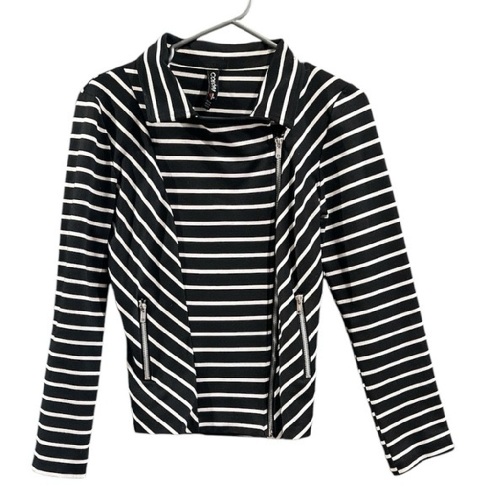 Made in Canada, COLORI Black & White Diagonal Striped Blazer - Size Small